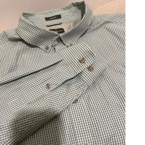Eddie Bauer Mens Classic Fit Micro Check Button Down Shirt Green Blue Lg. Gorp